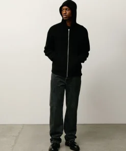 TEXTURED ZIP HOODED SWEATER