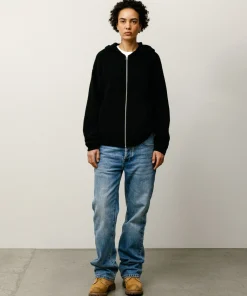 TEXTURED ZIP HOODED SWEATER
