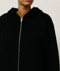 WAFFLE CASHMERE ZIP HOOD SWEATER