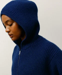 WAFFLE CASHMERE ZIP HOOD SWEATER