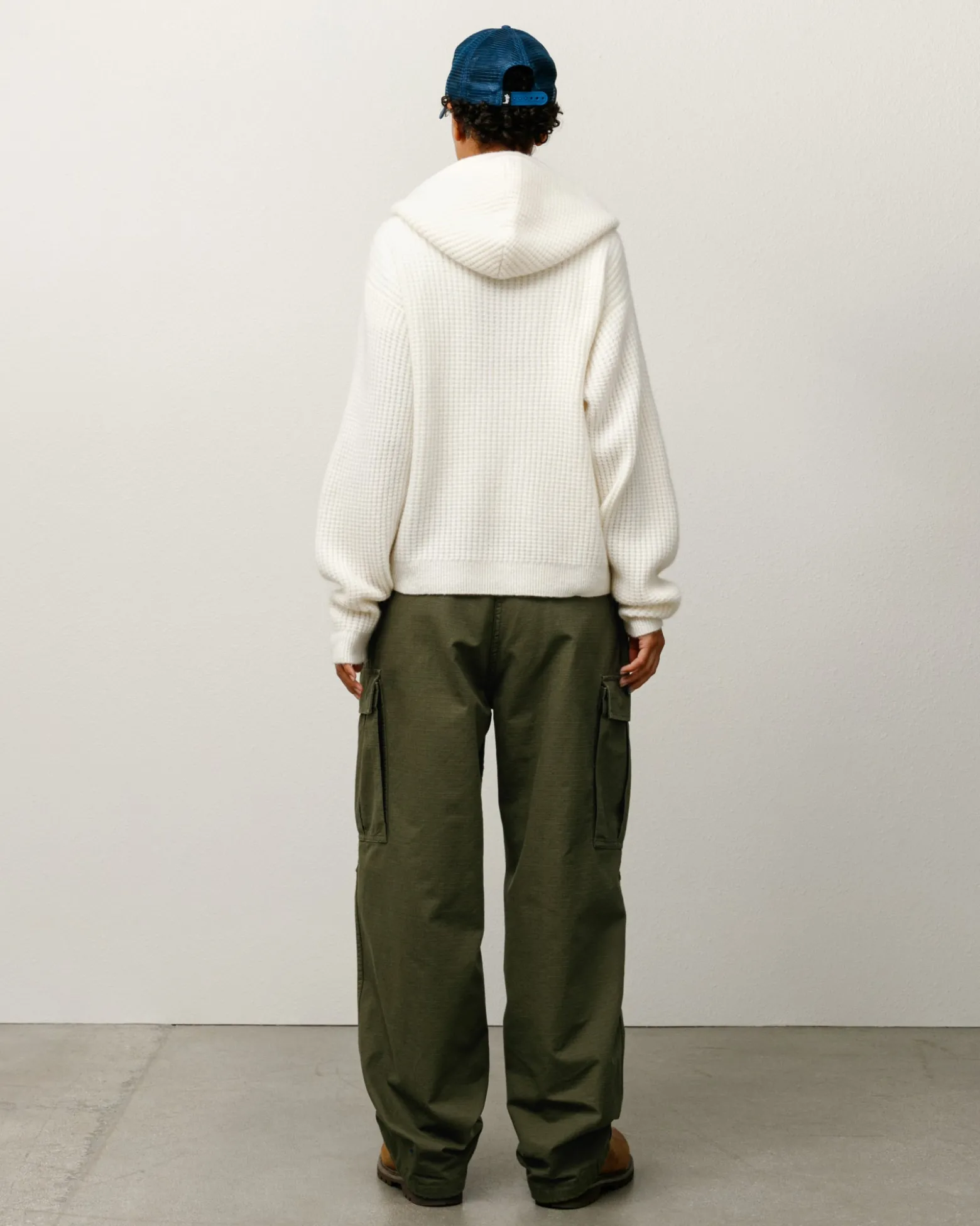 WAFFLE CASHMERE ZIP HOOD SWEATER