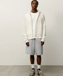 WAFFLE CASHMERE ZIP HOOD SWEATER
