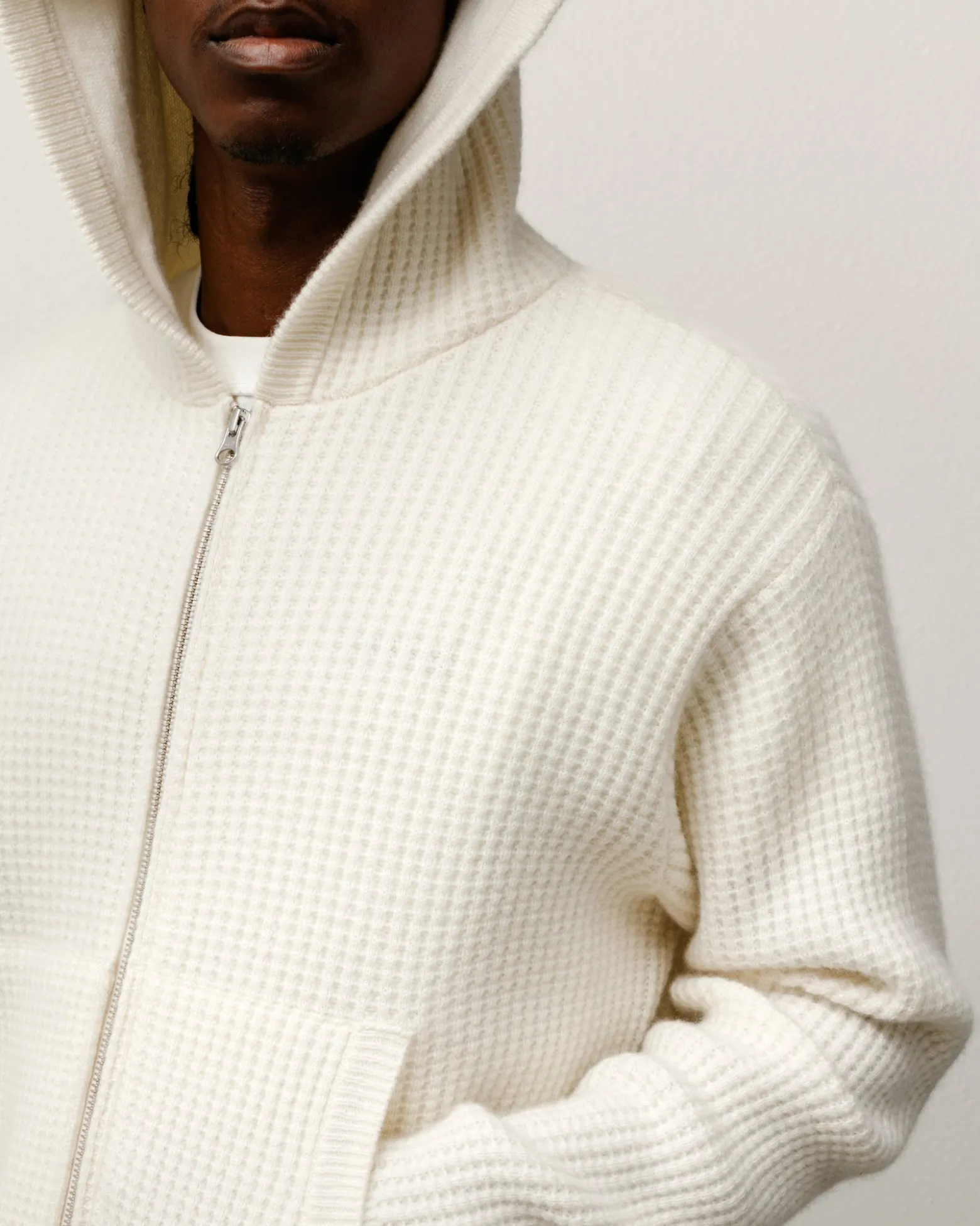 WAFFLE CASHMERE ZIP HOOD SWEATER