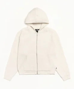 WAFFLE CASHMERE ZIP HOOD SWEATER