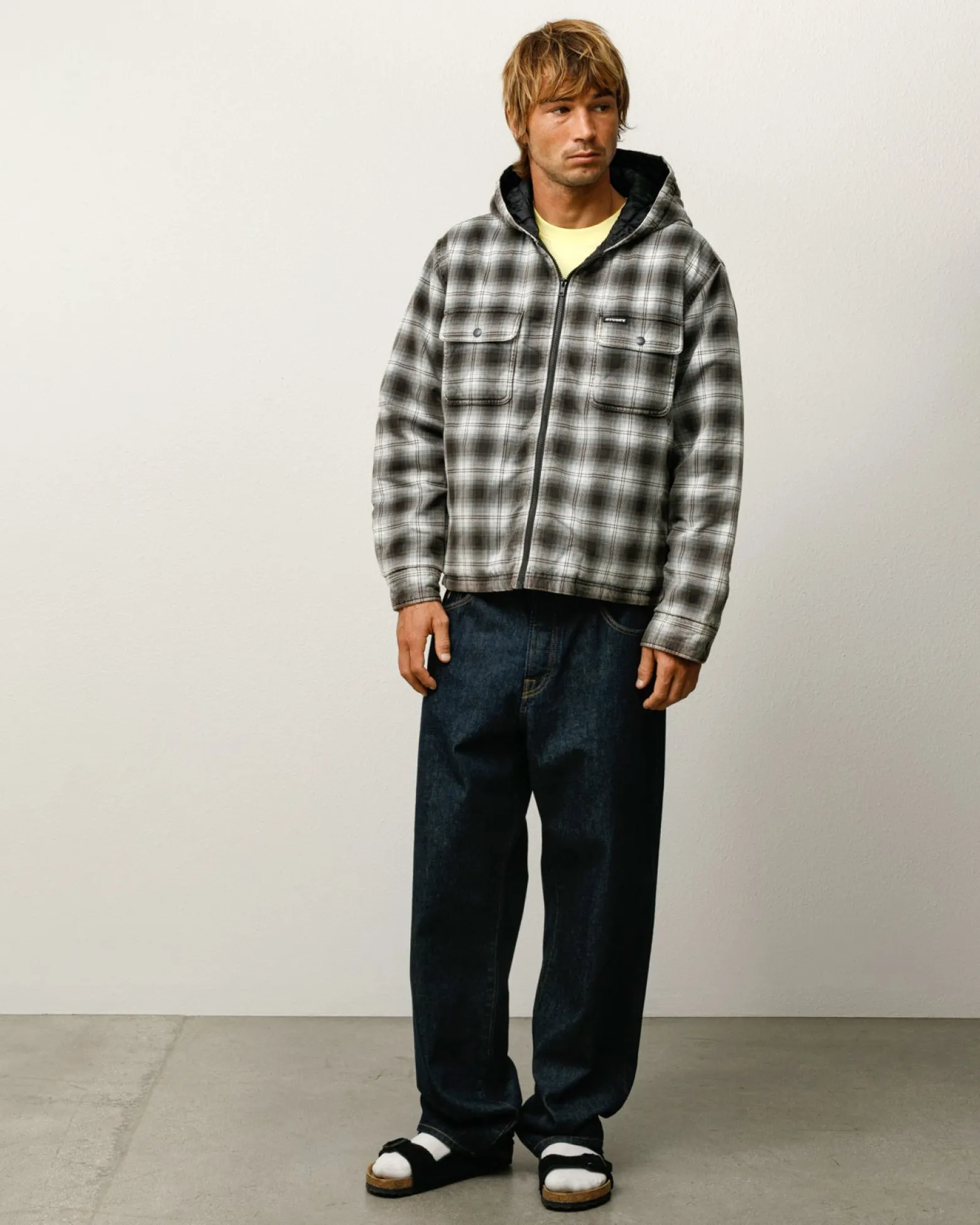ZIP HOODED PLAID SHIRT