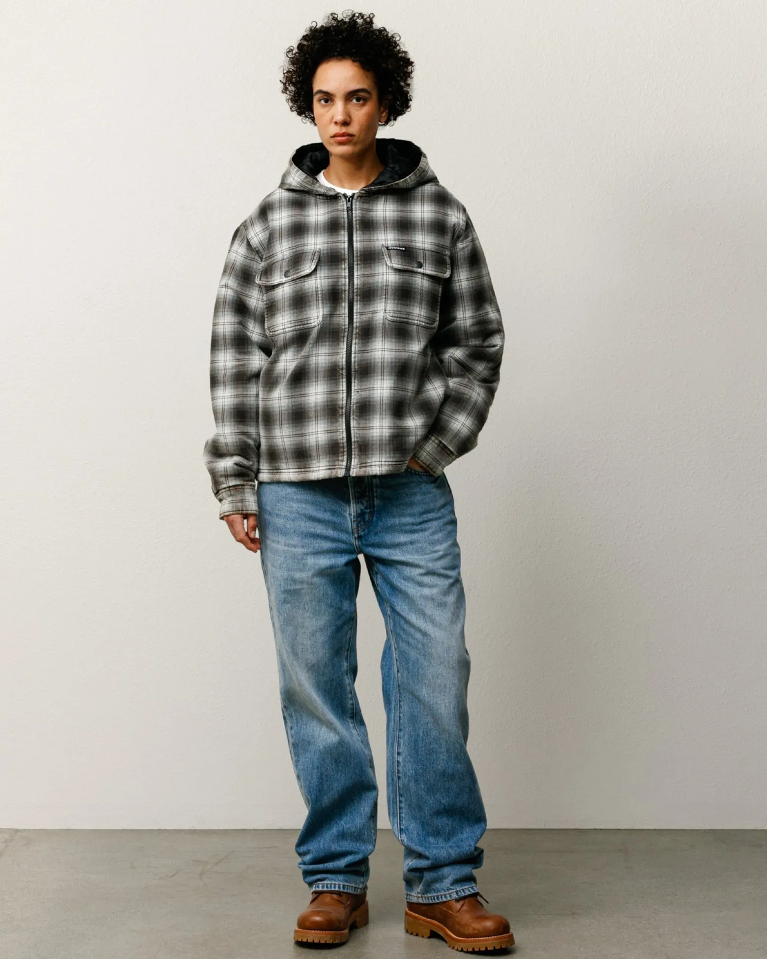 ZIP HOODED PLAID SHIRT