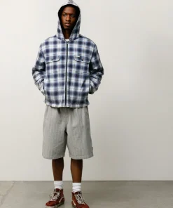 ZIP HOODED PLAID SHIRT