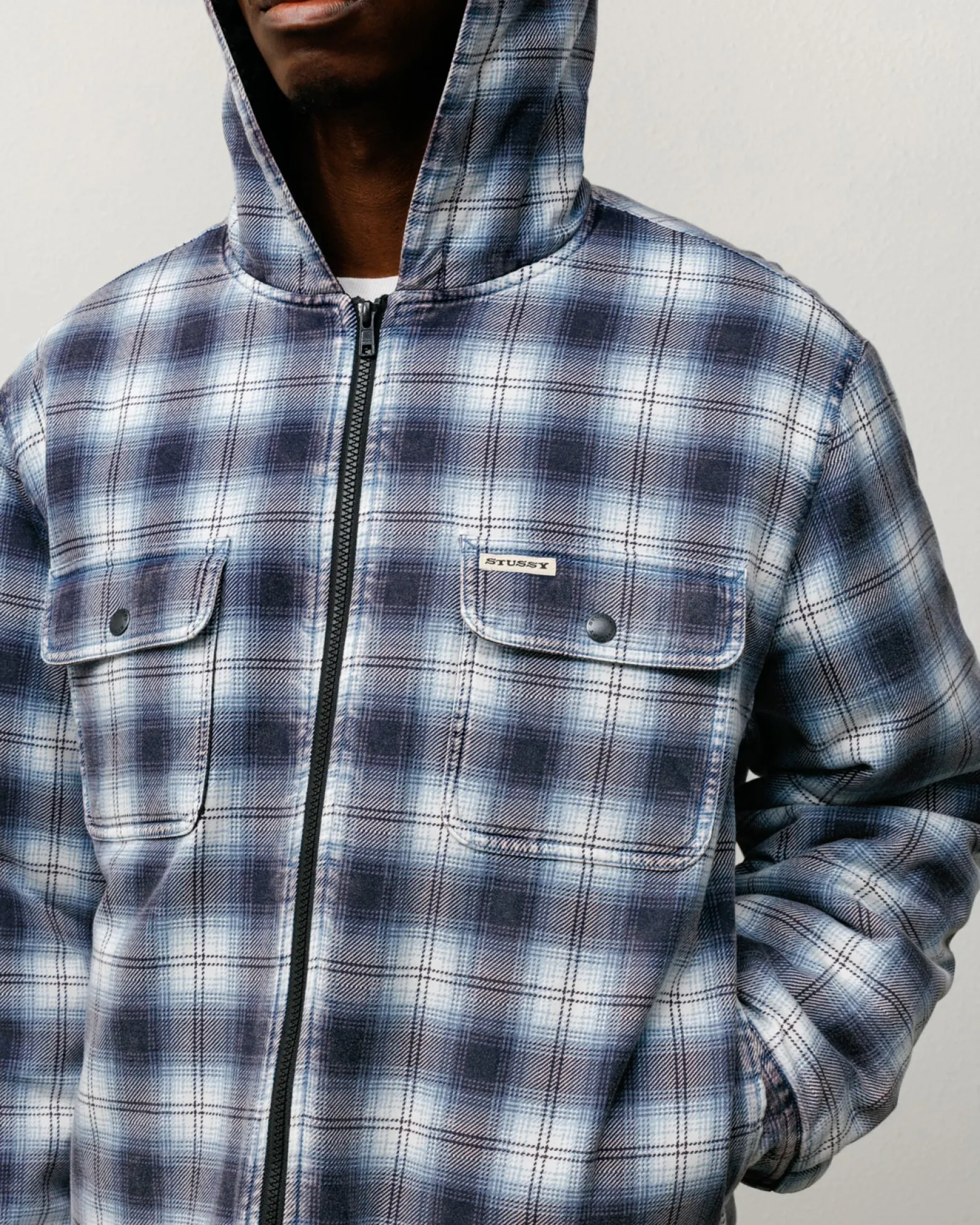 ZIP HOODED PLAID SHIRT