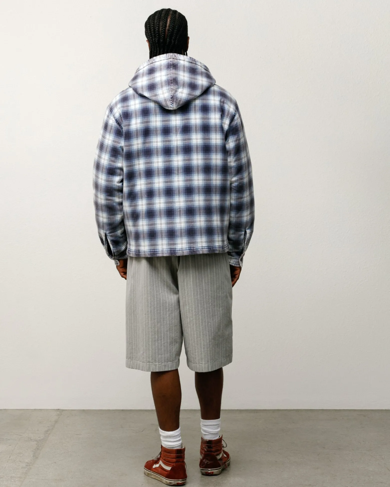 ZIP HOODED PLAID SHIRT